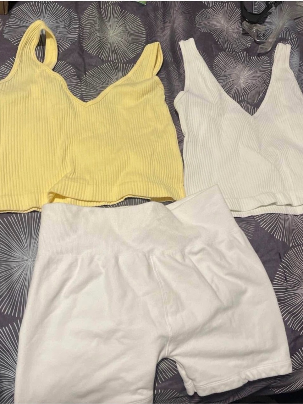 Zara Ribbed V-Neck Crop Tops & High-Waist Shorts — Yellow & White